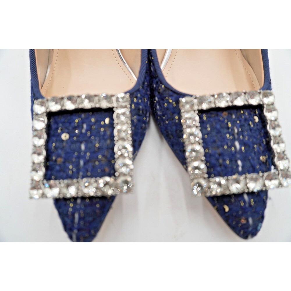 Nine West Womens Sz 7M Jaquee Dark Blue Tweed Embellished Buckle Toe Dress Pumps - Picture 9 of 11